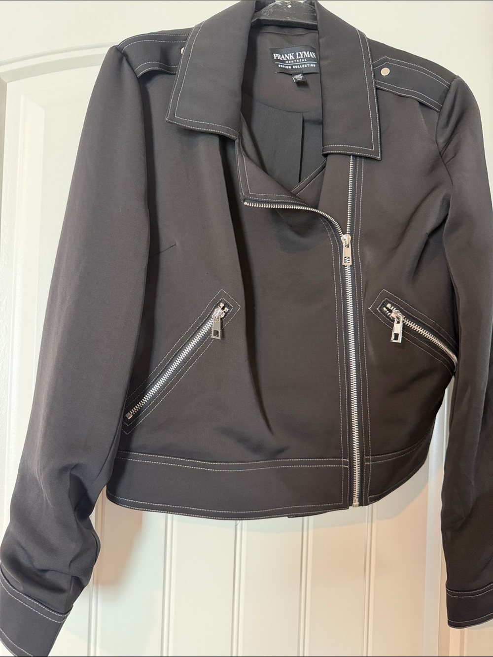 Frank Lyman Design Black Moto Jacket with Contrast Stitching